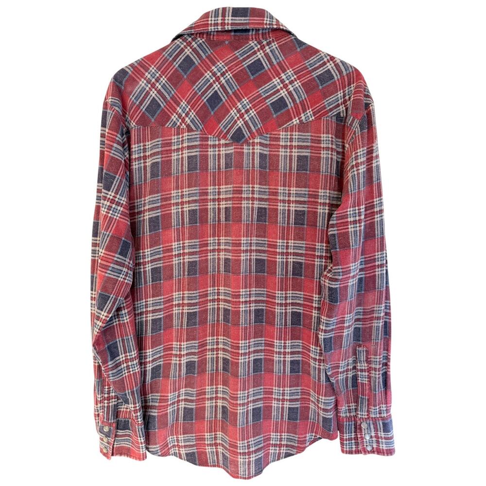 Canyon Trails Flannel Shirt Mens 2XL Red Blue Plaid Western Snap Button - Picture 2 of 4